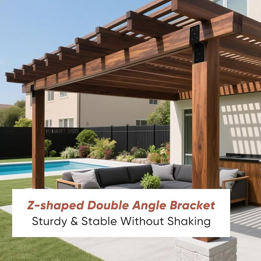 Heavy Duty Steel Z Pergola Brackets 4pcs,5"x 5" Z-Shape Connector Brackets, Post to Beam Support,Black Deck Joist Tie for Wood Projects