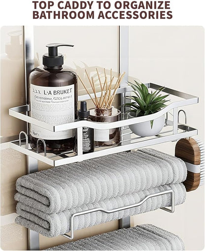 Hanging Towel Racks for Bathroom No Drill - Over The Door 8-Tier Bath Towel Storage Organizer for Small Bathrooms - Back Door Large Tiered Towel Holder Hanger for Rolled Towels RV Camper Silver