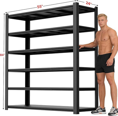 Garage Shelving, Heavy Duty Storage Shelves Metal Shelf Unit Adjustable Industrial Storage Racks for Shop,Warehouse,Basement (83" H X 55" W X 24" D, 6)