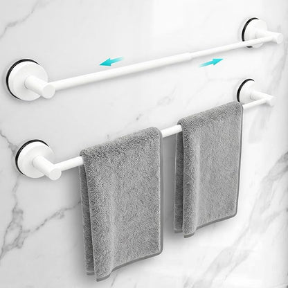 Adjustable Suction Cup Towel Bar for Bathroom Wall,14.6Inch~24 Inch Towel Racks for Bathroom,Stainless Steel Bath Towel Holder for Shower,2 Pack(Matte White)