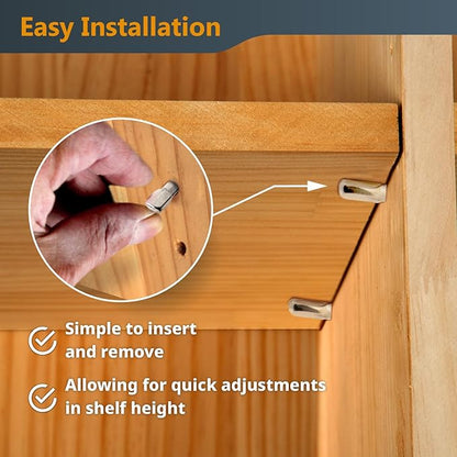 POWERTEC QP1106 1/4 Inch Shelf Pegs 100 pcs, Spoon Shaped Shelf Pins Support Pegs for Shelves, Kitchen Cabinet Shelf, Bookshelf, Closet and Furniture, Nickel Plated Shelf Holders Pegs