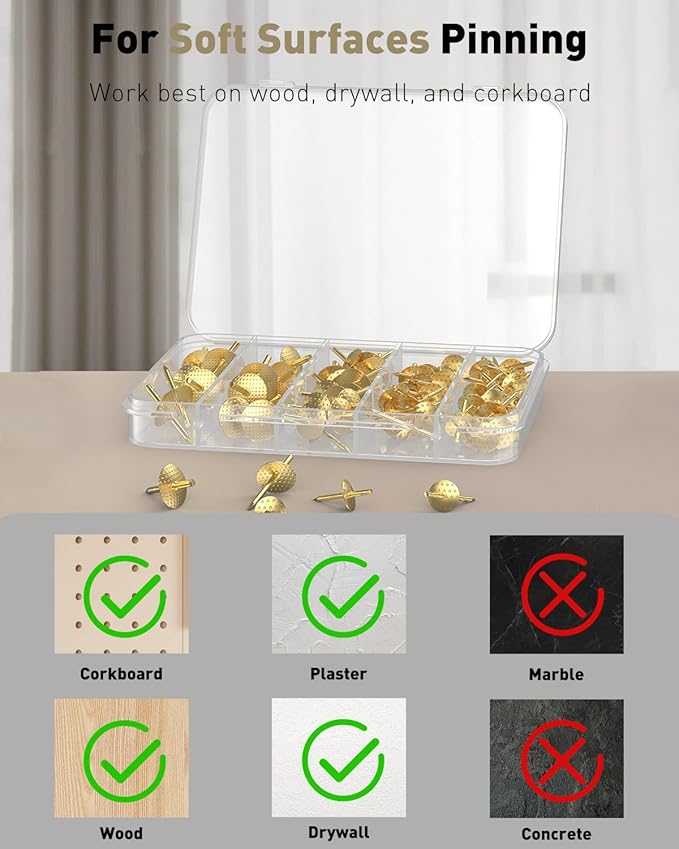 Uniclife 60 Pcs Picture Hangers, Picture Hanging Kit, 4 Size Picture Hanging Hooks, Picture Hanging Nails, Long Picture Hooks for Photo Frame Art Mirror and Décor, Gold