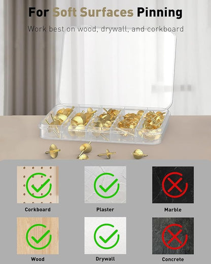 Uniclife 60 Pcs Picture Hangers, Picture Hanging Kit, 4 Size Picture Hanging Hooks, Picture Hanging Nails, Long Picture Hooks for Photo Frame Art Mirror and Décor, Gold
