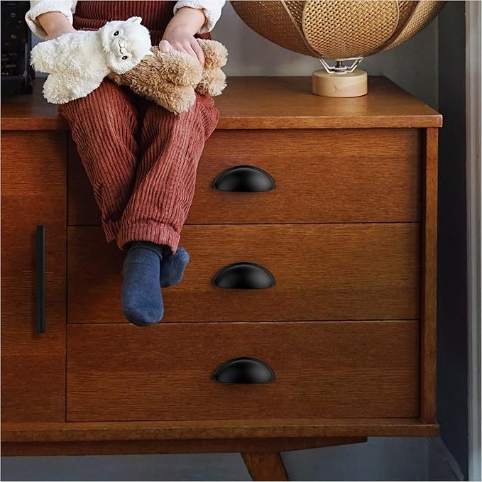 Ravinte 35 Pack 3" Drawer Pulls Flat Black Cabinet Cup Pulls Kitchen Hardware Cabinet Handles Drawer Handles Knobs 3 inch Hole Center