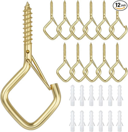 12 PCS Q-Hanger Hooks for String Lights, Ceiling Hangers for Plants & Wind Chimes, Christmas Decorations Outdoor Hooks Gold