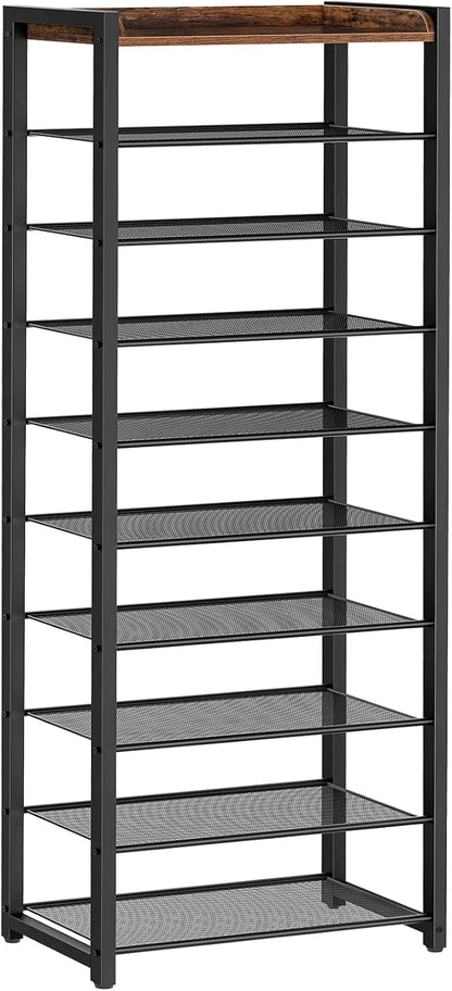 HOOBRO 10-Tier Shoe Rack, 20.5" L Shoe Storage Organizer, Narrow Shoe Shelf, Saving Space, Stable and Sturdy, Hold 18-20 Pairs of Shoes, for Entryway, Hallway, Living Room, Rustic Brown BF40XJ01