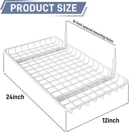 WALMANN 12x24 inch Wall Shelf, Wall-Mounted Storage Shelf for Garage, Closet, Laundry Room, Heavy Duty Floating Shelf, Holds Up to 60 lbs(Pack of 2, White)