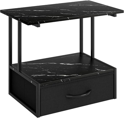 Masupu Printer Stand for Desk, Printer Table with Fabric Storage Drawer, 2 Tier Desktop Shelf, Multi-Purpose Desk Organizer for Home Office, 3D Printer, Fax Machine, Scanner, Marble Black