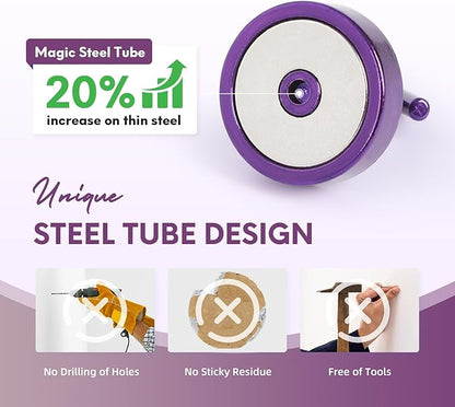 Neosmuk Magnetic Hooks, Cruise Ship Essentials, 80lb+ Heavy Duty Magnetic Hooks for Cruise Cabins, Refrigerator, Grill, Hanging, and Travel | Extra Strong Must-Haves Magnet Hook,Purple, 5 Pack