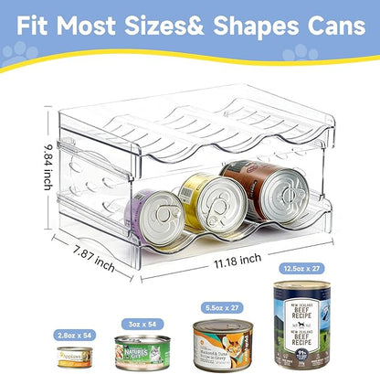 Cat Food Can Organizer,Can Organizer for Pantry,2-Layers Transparent Cat Food Organizer Container Holds 36 (3.5oz) Cans,Canned Cat Food Organizer and Storage for Countertop Kitchen Cabinet