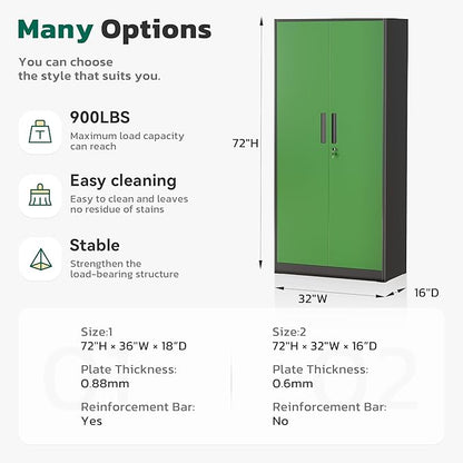 Greenvelly Metal Lockable Storage Cabinet, 72” Storage Cabinet with 2 Doors and 4 Adjustable Shelves for Office, Home, Garage, Pantry (Assembly Required, Black Green)