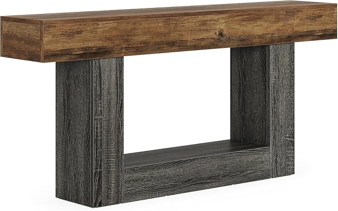 63" Wooden Rectangular Console Table for Living Room,Narrow Long Wood Behind The Couch Table,Brown