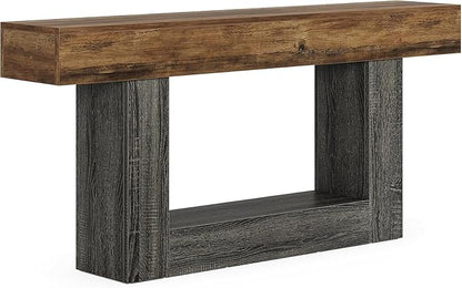 63" Wooden Rectangular Console Table for Living Room,Narrow Long Wood Behind The Couch Table,Brown