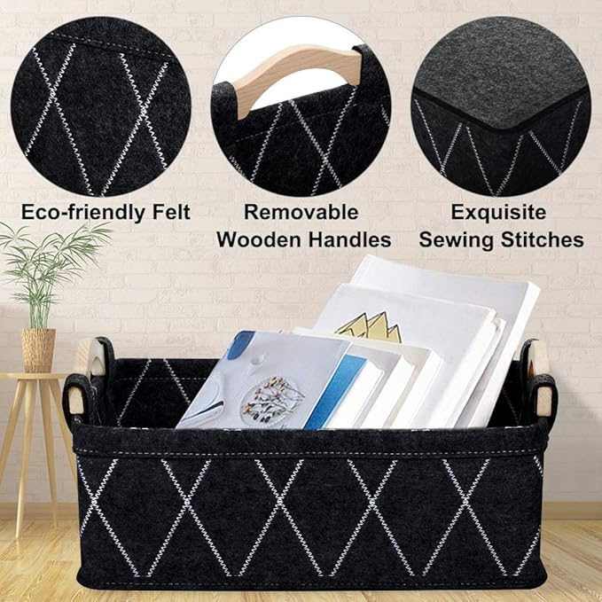 Storage Baskets Bin Narrow Long Basket for Closet Decorative Cube Nursery Container for Toys Towels Tissues Toiletry Caddy Car Organizer Dark GRAY