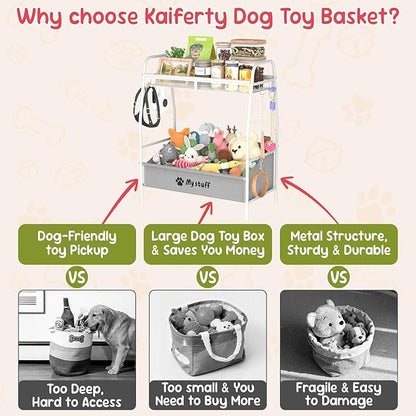 Large Dog Toy basket, Toy Box for Dogs, Pet Toys Bin Dog Metal Wire Basket for Toys, Food Storage, Storage Organizer Chest Storage, Toy Box for Living Room Area (White)