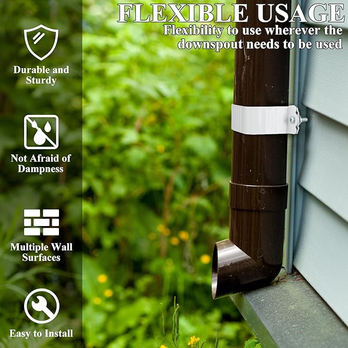 Hicarer 6 Sets Gutter Downspout Straps 2x3 and Downspout Wall Bracket, Gutter Straps Extension Adapter White Aluminum Alloy Brackets Holder Attach Exterior Wall
