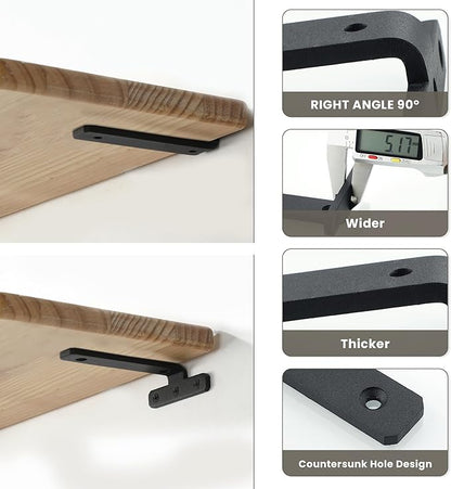 Alise Shelf Brackets 4 Inch,Heavy Duty Floating Shelf Bracket Mounting Brackets,Hidden L Brackets for Shelves,Metal Decorative Shelf Brackets Wall Shelf Supports Brackets DIY,Black,Pack of 4