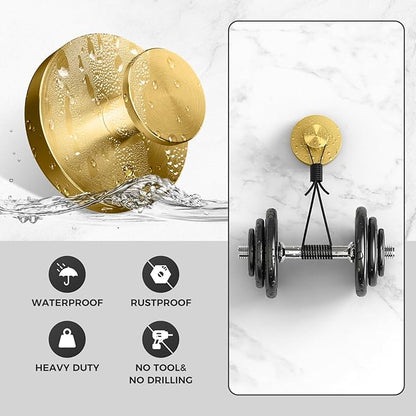 Shower Hooks for Inside Shower,Large Suction Cup Hooks for Glass Window,Removable Towel Hooks for Bathrooms,4 Packs(Gold)