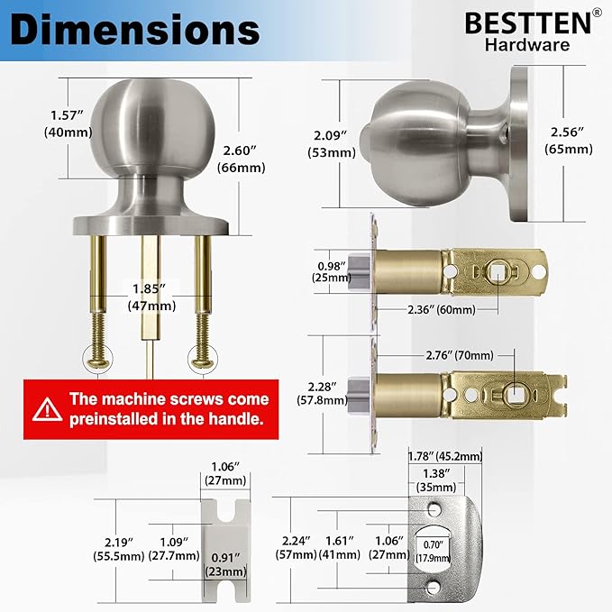 BESTTEN Keyed Entry Door Knob with Lock, Interior and Exterior Door Lock, Standard Ball, Satin Nickel