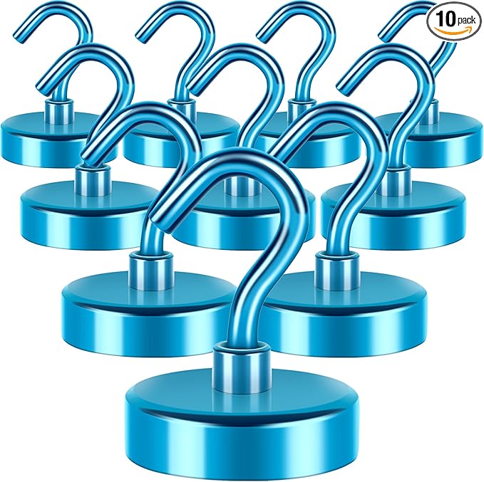 Neosmuk Magnetic Hooks, Heavy Duty 85lb+ Strong Magnet Hook for Cruise Cabins, Cruise Ship Essentials for Hanging, Metal Wall Refrigerator Hangers (RoyalBlue, 10 Pack)