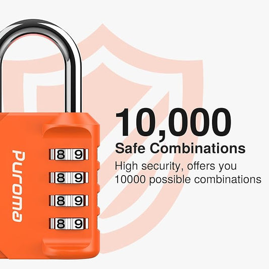 Puroma 2 Pack Combination Lock for Locker 4 Digit Outdoor Waterproof Padlock for School, Gym, Sports, Fence, Toolbox, Gate, Case, Outdoor, Hasp Storage, Cabinets (Orange)