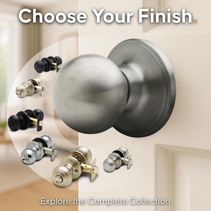Copper Creek Passage Interior Door Knob – ANSI Grade-3 Certified, Modern Heavy Duty Handle, Easy Install and Reversible for Bedroom, Bathroom & Closets – Satin Stainless (1 Pack)