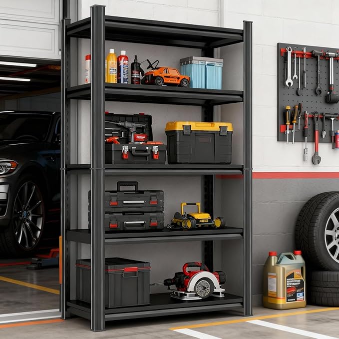 Adjustable 5-Tier Garage Shelving, Heavy Duty Steel Storage Rack, High Load Capacity, Ideal for Garage, Warehouse, or Home Organization (5-Tier 71" H x 35" W x 15.7" D)