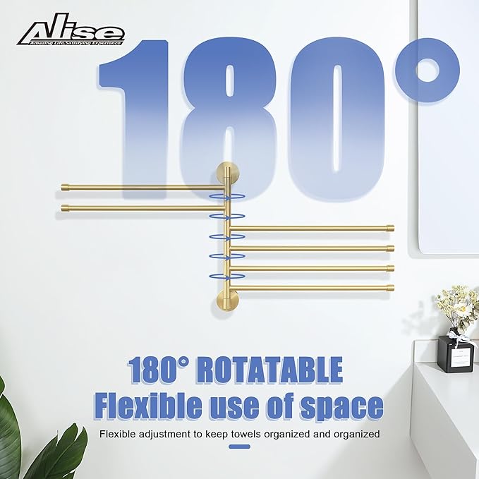 Alise Swing Out Towel Rack,Folding Hand Towel Bar 6 Bars Arm Towel Holder Towel Hanger for Bathroom Wall Mount,Space Saving Towel Rail,GDL8006-G SUS304 Stainless Steel Brushed Gold
