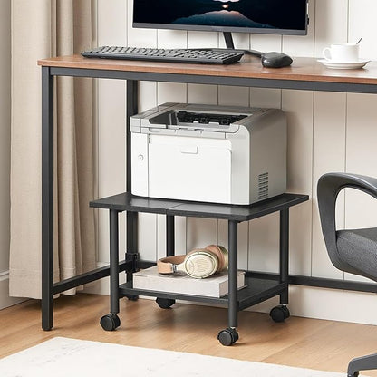 HOOBRO Printer Stand, 2-Tier Industrial Under Desk Printer Cart with Shelf, Mobile Heavy Duty Storage Rack on Wheels for Home, Office, Black BB02PS01G1