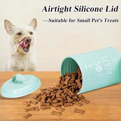 Dog Treat Container Airtight, Dog Treat Jar with Lid - 9x5.5'' Metal Dog Cookie Jar for Farmhouse Kitchen Counter, Green Pet Treat Container, Dog Treat Storage Container for Dogs, Cats