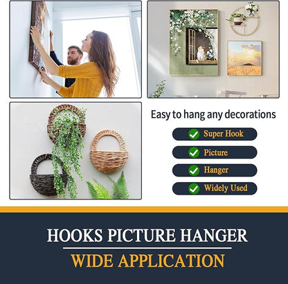 Picture Hanger Super Hook 50PCS,High-Quality Steel Picture Hanger Hercules Hooks,Used for Drywall, Wood Wall, Plaster Wall, can Hang Photos, Art, Clock, Mirror