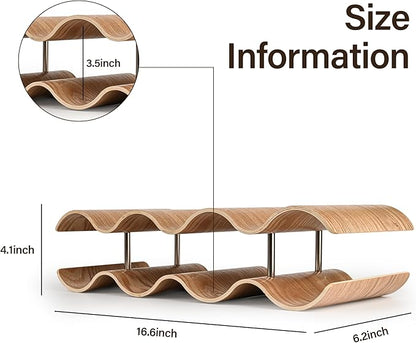Countertop Wine Rack - 7 Bottle Freestanding Wine Bottle Holder Stand - 2 Tier Wooden Wine Storage Rack - Wavy Wine Organizer for Cabinet Pantry Home Kitchen Bar