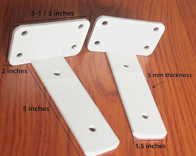 8 Pack - 5 inch White Hidden L Shelf Bracket (1/5 Inch Thicked) Iron Floating Shelf Brackets Rustic Industrial Metal Brackets for Shelf Support