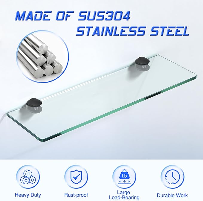Alise Glass Shelf Bracket,4 Pcs Clamp Brackets Wall Clamps for 6-10mm Thick Shelves,SUS304 Stainless Steel Clip Brackets Holder Support for Walls,Wine Cabinet Board,Glass Display Case,Black