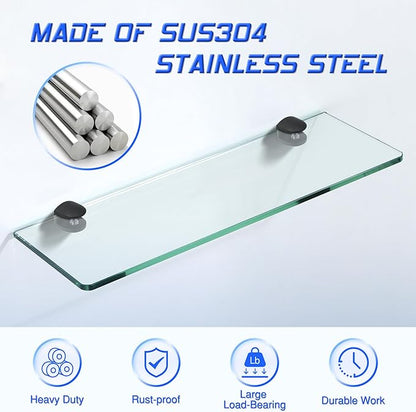 Alise Glass Shelf Bracket,4 Pcs Clamp Brackets Wall Clamps for 6-10mm Thick Shelves,SUS304 Stainless Steel Clip Brackets Holder Support for Walls,Wine Cabinet Board,Glass Display Case,Black