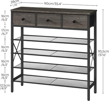 5-Tier Shoe Rack with 3 Drawers, Metal Shoe Organizer for 20 Pairs with Storage Shelves and Wooden Top, for Entryway, Hallway, Foyer, Closet, Charcoal and Black SS35BC