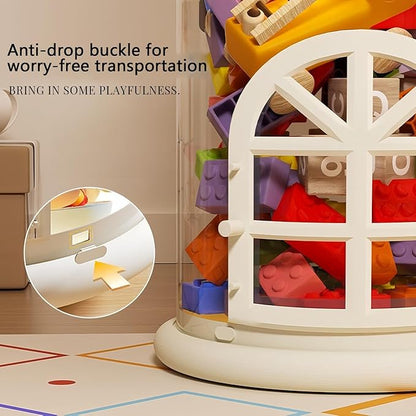 Stuffed Animal Zoo Storage Organizer with Wheels, Large Transparent PET Storage Tube for Plush Toys, 2-Tier Toy Holder for Kids Room