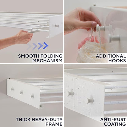 Foldable Wall Mounted Drying Rack 40 inch - Easy to Install Hanging Rack for Laundry Room - Space Saving Design with 66-lb Capacity - Perfect Drying Racks for Clothes Towels & More
