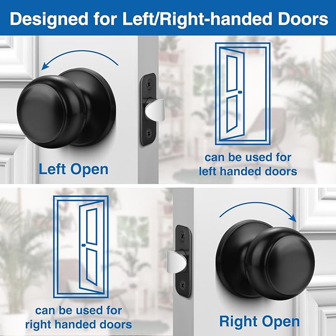Sopoby Black Door Knob, 5 Pack Round Keyless Doorknobs Interior/Exterior Lockset, Passage Locking Door Knobs for Bedroom/Bathroom, Black Modern Design Door Hardware