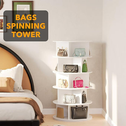 SpaceAid Cross Style 5-Tier Rotating Shoe Organizer, Spinning Shoe Rack Tower, 360 Display Lazy Susan Storage, Handbag Rotate Tower Closet Organization (Modern Style, White)