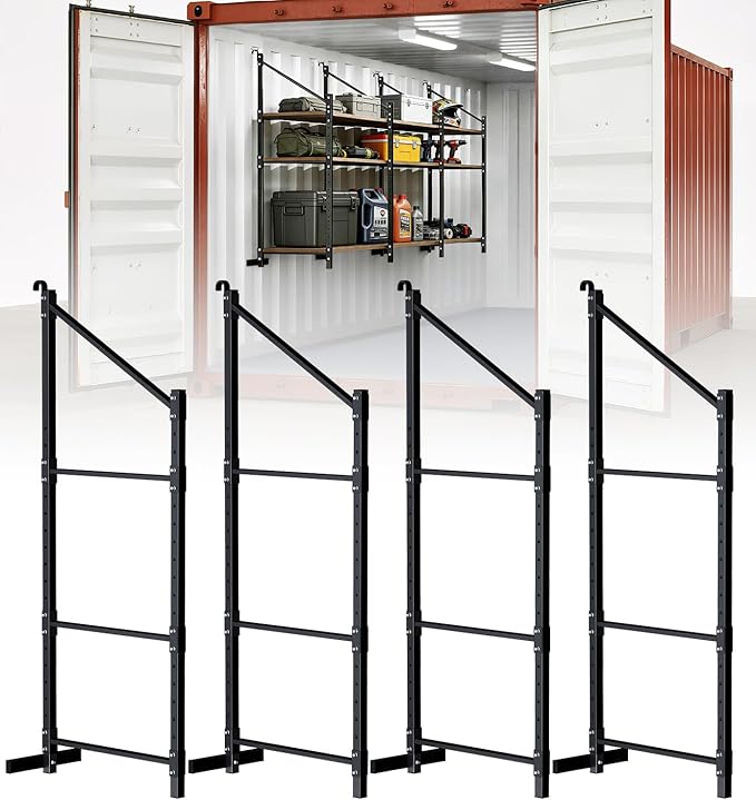 Heavy Duty Shipping Container Shelving Brackets, 3-Layer Cargo Container Shelves Shelf for DIY Storage System, Steel Rack Support for Tools Equipment Garage Farm Workshop, Sets of 4