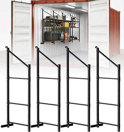 Heavy Duty Shipping Container Shelving Brackets, 3-Layer Cargo Container Shelves Shelf for DIY Storage System, Steel Rack Support for Tools Equipment Garage Farm Workshop, Sets of 4