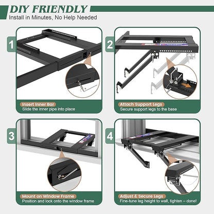 Upgraded No-Drill Window AC Bracket, Adjustable Window Air Conditioner Support for Single/Double Hung Windows, Heavy-Duty Holds 250lbs,Easy Installation, Rustproof Aluminum, Renter Friendly