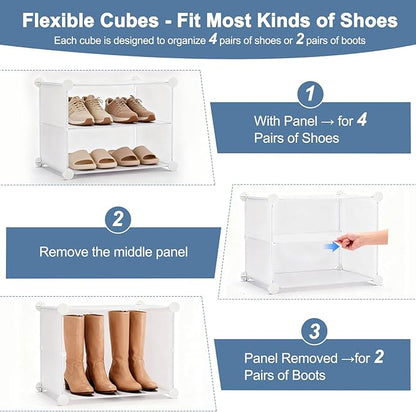 DUMOS Shoe Rack Organizer, 6-Tier Shoe Storage Cabinet with Door, Stackable Plastic Shoe Shelves Organizer for Closet,Entryway,Hallway,Bedroom, 24 Pairs, White