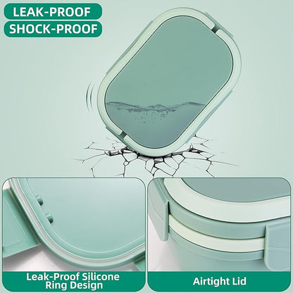 Leakproof Lunch Box, Drop-Proof Bento Box for Kids & Adults, BPA-Free Lunch Containers with Sleek Handles & Utensils, Microwave & Dishwasher Safe (Green)