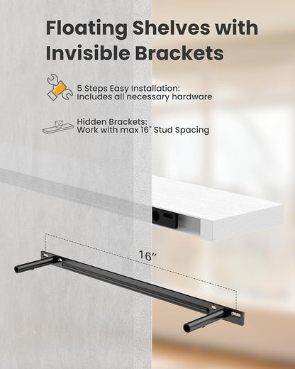 AMADA HOMEFURNISHING 35.4" L Floating Shelves, Wall Shelves Set of 3 for Bathroom/Living Room/Bedroom/Kitchen, White Floating Shelves for Wall Decor with Invisible Brackets - AMFS45W