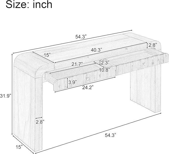 54.3" Rustic Console Table with Fluted Drawer Front,Entryway Table with Curved Corners & Thick Legs,Sturdy Sofa Table for Hallway & Living Room,Black