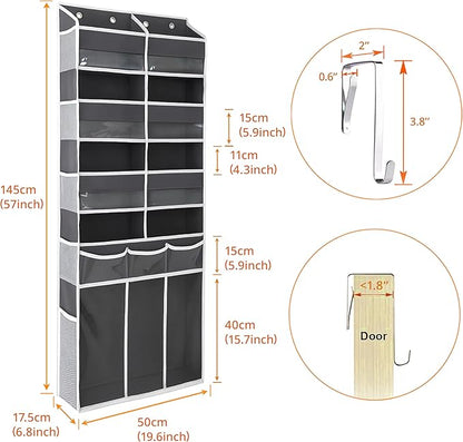 Extra Large Over The Door Organizer with Clear Pockets - 8 Compartments & XL Bottom Storage, Heavy-Duty Hanging Organizer for Bathroom, Bedroom, Closet (57 Inch Height).