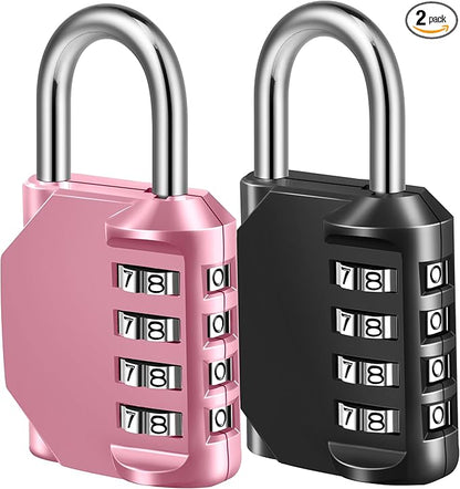 Fayleeko Combination Lock, 4 Digit Padlock for School Gym Sports Locker, Fence, Toolbox, Case, Hasp Cabinet Storage (2 Pack, Pink & Black)
