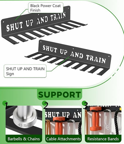 WIPHANY Home Gym Accessories Organization Storage Rack Equipment For Home 8 Hook Wall Hanger Display Gear Barbells Resistance Bands Jump Ropes Lifting Belt Hanger Accessories Hardware Included